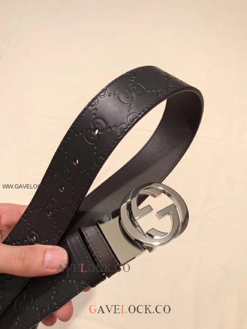 Gucci Double Sided Leather Belt Monogram Steel GG Buckle